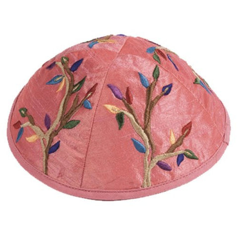 Kippah - Embroidered - Tree Pink