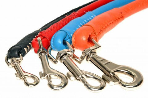 Dogline Soft Rolled Round Padded Leather Leash Black 6' Width 3/8"