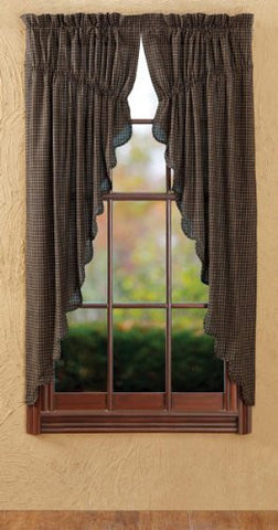 Kettle Grove Plaid Prairie Curtain Scalloped Set 2 63x36x18"