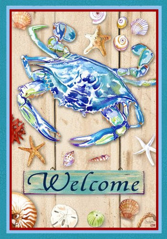 " Blue Crab Welcome " - 12 Inch X 18 Inch Decorative Garden Size Flag