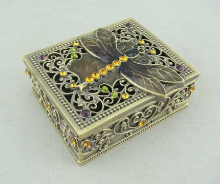 Welforth Fine Pewter, Amber Dragonfly w/Stones&Pearls Box