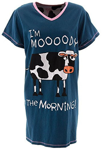 Lazy One Mooody in the Morning Cow Nightshirt for Women L/XL