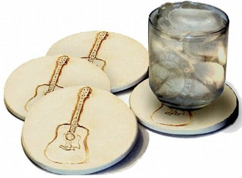 Set of 4 Stoneware Drink Coasters - Guitar, Natural