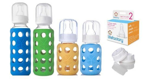 Lifefactory Glass Baby Bottles 4 Pack Starter Kit (9 oz. & 4 oz. - Boys)