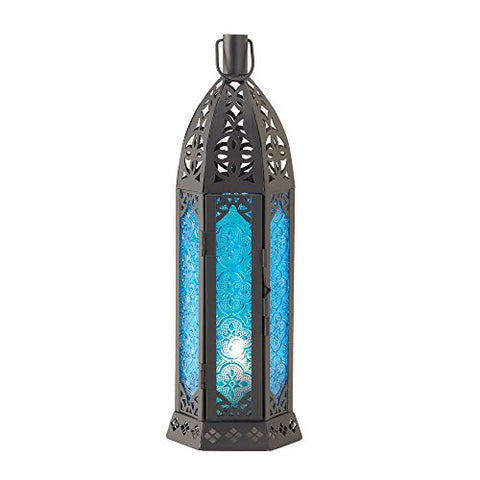 Blue Floret Candle Lantern (3½" x 4" x 13" high)