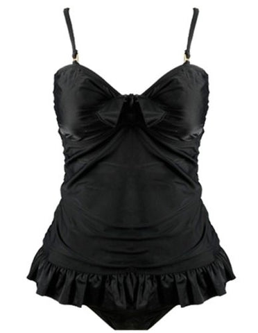 Marina West 2 Piece Bandeau Tankini Swimsuit Set (Black / X-Large)