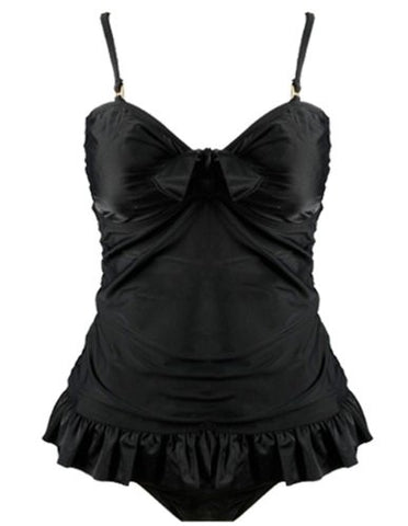 Marina West 2 Piece Bandeau Tankini Swimsuit Set (Black / Medium)