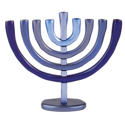 Hanukkiah - Anodize - Menorah - Blue, 11x10 inch