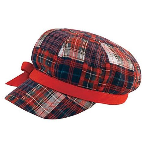 Ladies' Plaid Newsboy Cap w/ Cotton Twill Bow-Tie Decoration - Red