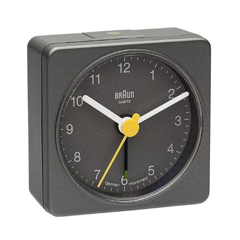 Braun Square Analog Travel Alarm Clock Gray