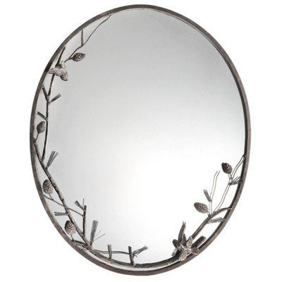 Pinecone and Branch Wall Mirror 26"H 21"W 3"D CAST IRON 7.5lbs