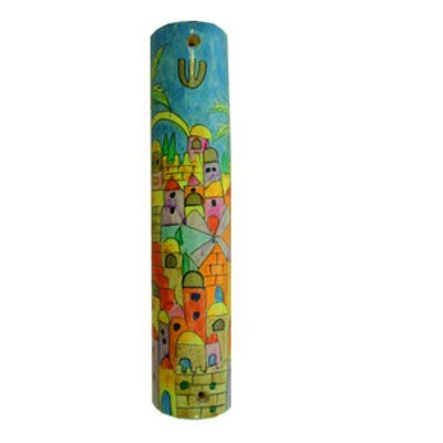 Small Wooden Mezuzah - Jerusalem, 4.9x1x0.4 inch