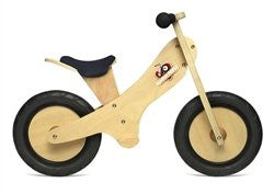 Natural Finish wooden balance bike with foot pegs, adjustable seat and EVA airless tires