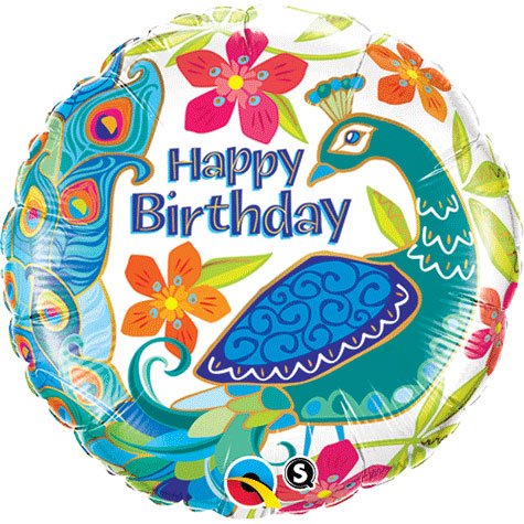 18" Bday Peacock Foil - Flat
