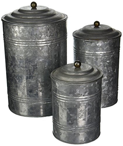 Metal Galvanized Canister S/3 11", 9", 7"H