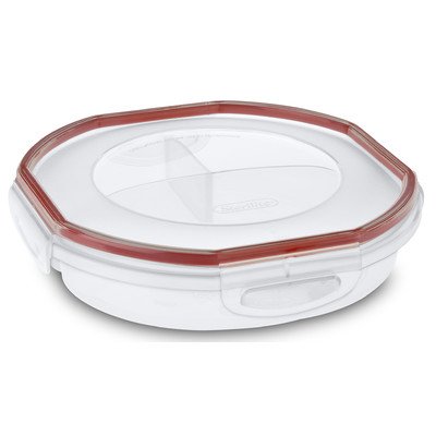 Ultra Seal 4.8 Cup Round Divided Container, Clear Lid & Base W/rocket Red Gasket, 8 1/8" Dia. X 2 1/8" H