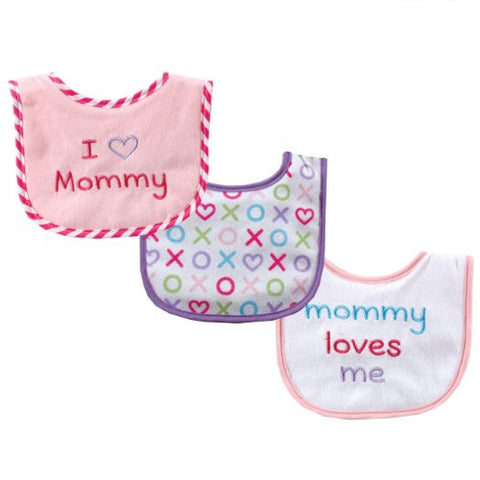 Luvable Friends,  I Love Drooler Baby Bib, 3-Pack, Pink - Mommy, One Size