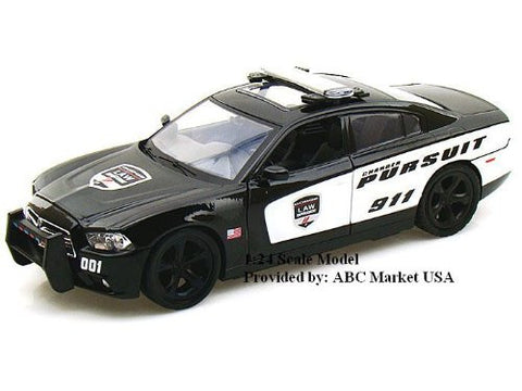 Motormax - Dodge Charger Pursuit Police Car (2011, 1/24 scale diecast model car, Black/White)