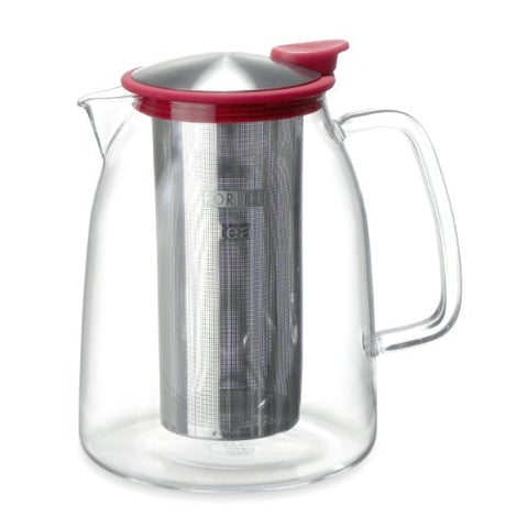 Mist Glass Iced Tea Jug with Basket Infuser 68oz- Red