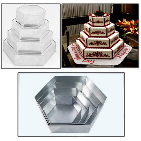 4 Tier Hexagon Multilayer Tin Cake Pans 6", 8", 10", 12" (all 3" deep)