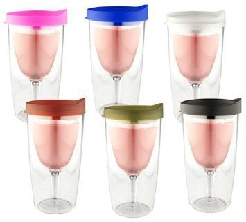 Vino2Go Wine Tumbler 10 oz, Merlot, Frost, Pink, Black, Blue, Verde Lids, Pack of 6