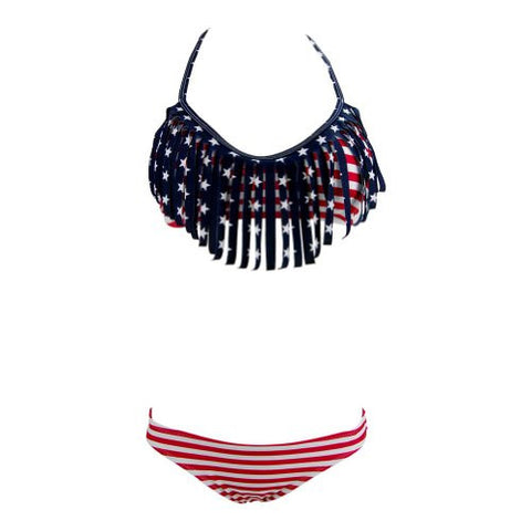 B115-Fringe 2pc Bikini, American Flag, Medium