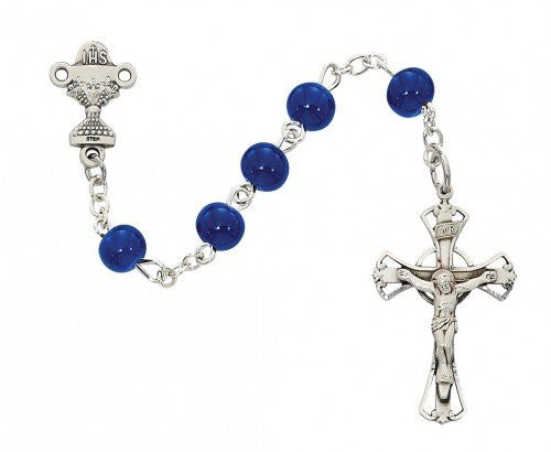 5mm Blue Glass Communion Rosary