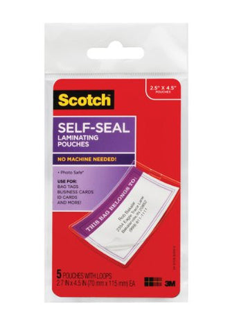 Self-Sealing Laminating Pouches for Bag Tags w/Loops Glossy 2 13/16 in x 4 9/16 in 5 per pack