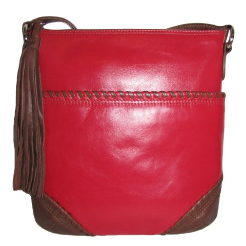 Whipstitch Crossbody Bag Adjustable Shoulder Strap, Red/Toffee
