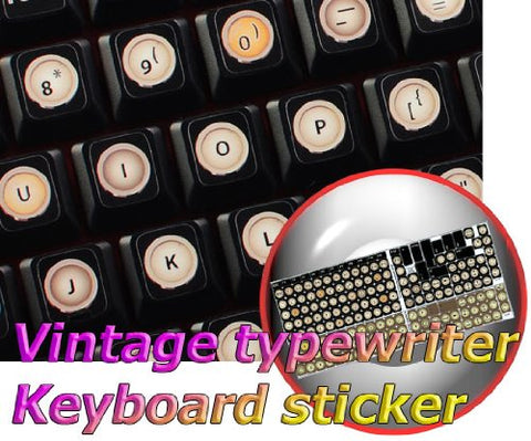 English US Vintage Typewriter Non Transparent Keyboard Stickers with Black Background, 11 x 13