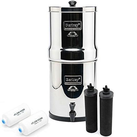 Big Berkey 2.25 Gal. Stainless Steel Water Purifier with two Black Berkey purification elements AND PF-2 (set of 2) Arsenic & Fluoride reduction elements