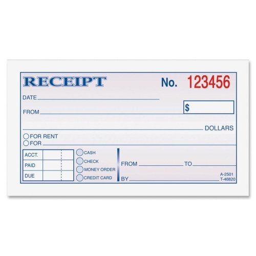 Adams Money/Rent Receipt, 2-Part, Carbonless, 50/Set