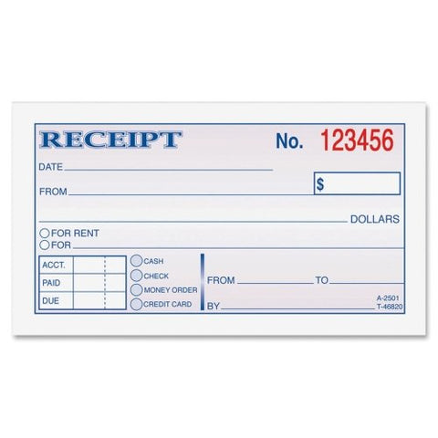 Adams Money/Rent Receipt, 2-Part, Carbonless, 50/Set