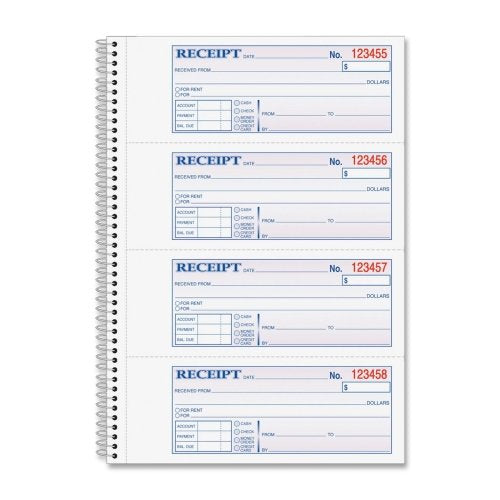 Adams Money/Rent Receipt Book (Spiral), 200 Sets/Book