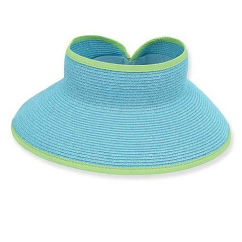 Cha Cha Sewn Paper Braid Packable Visor with Contrasting Trim, 4" Brim - Lime
