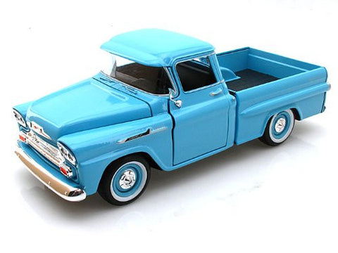 Motormax Premium American - Chevy Apache Fleetside Pickup Truck (1958, 1/24 scale diecast model car, Light Blue)