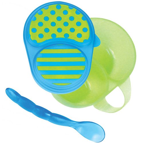 Sassy First Solids Feeding Bowl w/ Spoon - Green & Blue