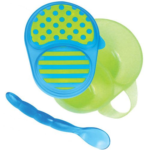 Sassy First Solids Feeding Bowl w/ Spoon - Green & Blue