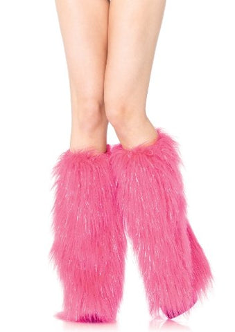 Furry lurex leg warmers O/S PINK/SILVER