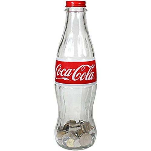 COCA-COLA GLASS CONTOUR BOTTLE BANK WITH METAL CAP  - 3.57" x 3.57" x 12"
