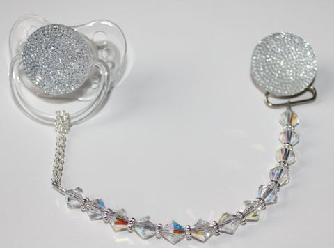 Clear Sparkly Glitter Crystal with Swarovski Crystals Pacifier Clip