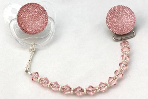 Pink Sparkly Glitter Crystal with SwarovkI Crystals Pacifier Clip