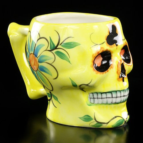 Yellow Day of the Dead Skull Mug H: 6 1/4"