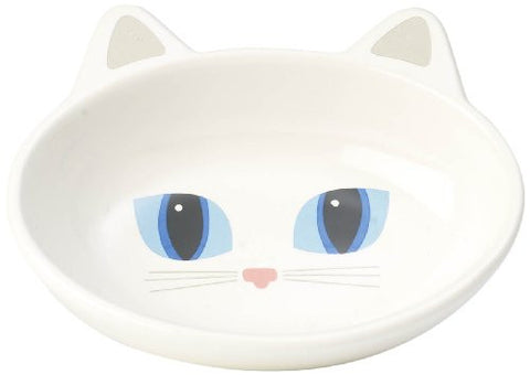 Frisky Kitty Stoneware Cat Bowls - Oval, White 5.5"