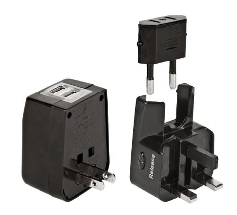 Worldwide Adapter and Dual USB Charger- Black