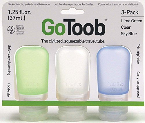 GoToob, 3-Pack, Small (1.25oz), Clear/Sky Blue/Lime Green