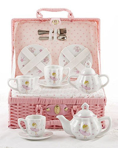 Large Pr’l Tea Set in Basket, Pink Bella