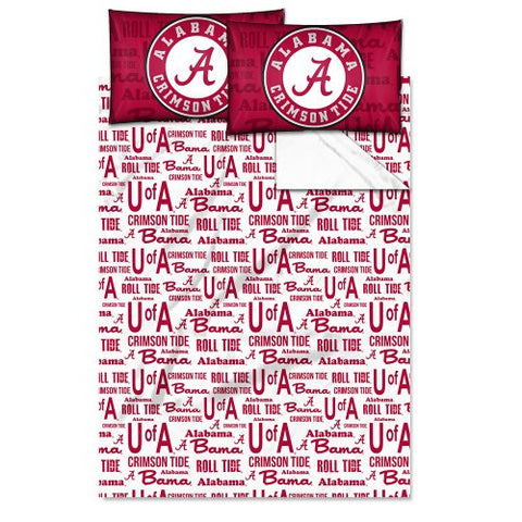 Alabama Crimson Tide "Anthem" Full Sheet Set (1 Flat sheet 81” x 96” , 1 Fitted Sheet 54” x 75” , 2 pillow case 20” x 30”)