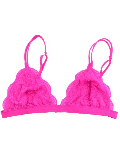 Anemone Women's Full Lace Semi Sheer Bralette Thin Band,Medium/Large,neon pink