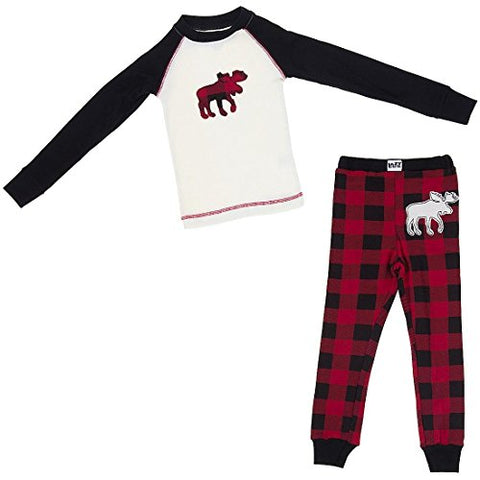 Lazy One Moose Plaid - 140, Kid's PJ Set, 2T
